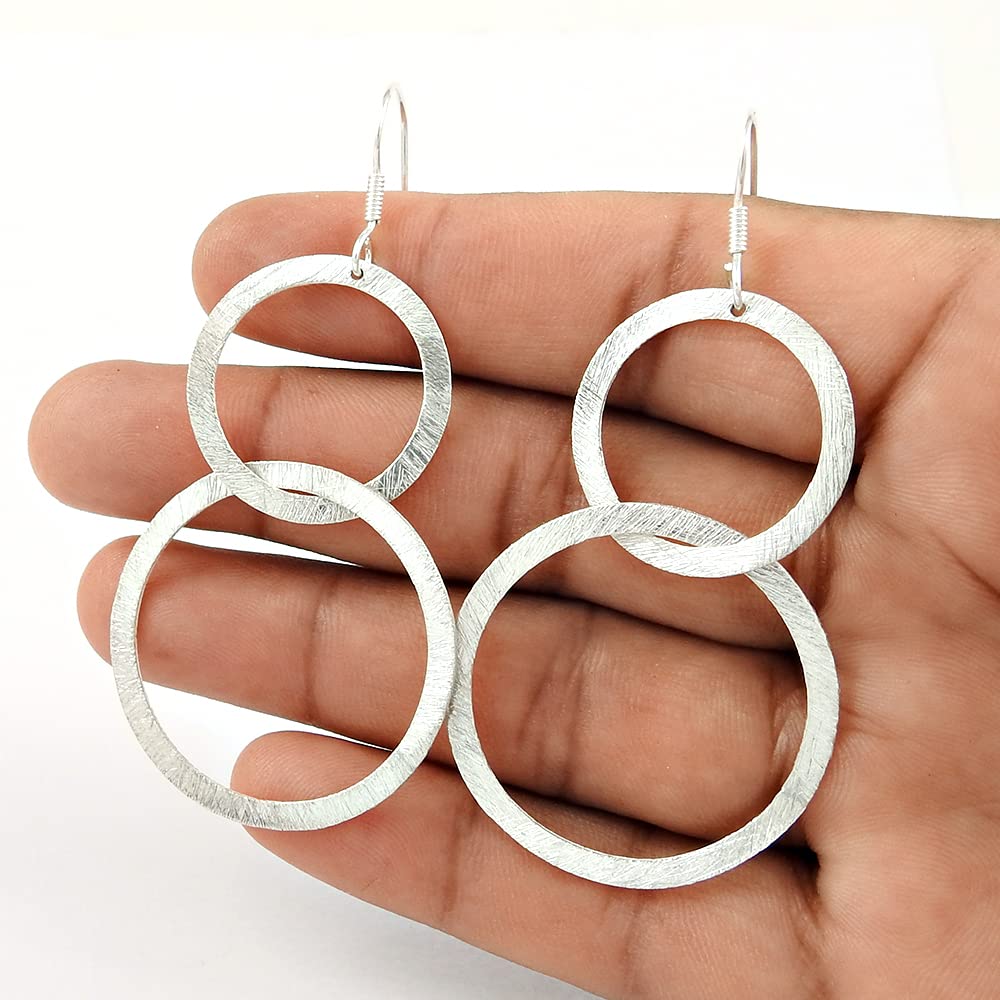 Double Loops Dangle Small Circle Earrings 925 Sterling Silver