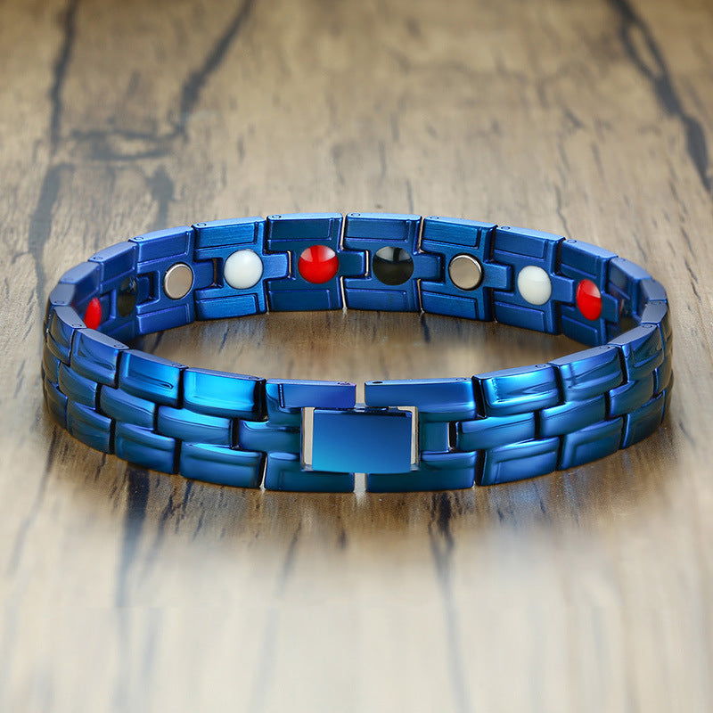 Alpha BLUE MAN Look - Pure Blue - Magnetic Therapy Link Bracelet,  4 Health Elements