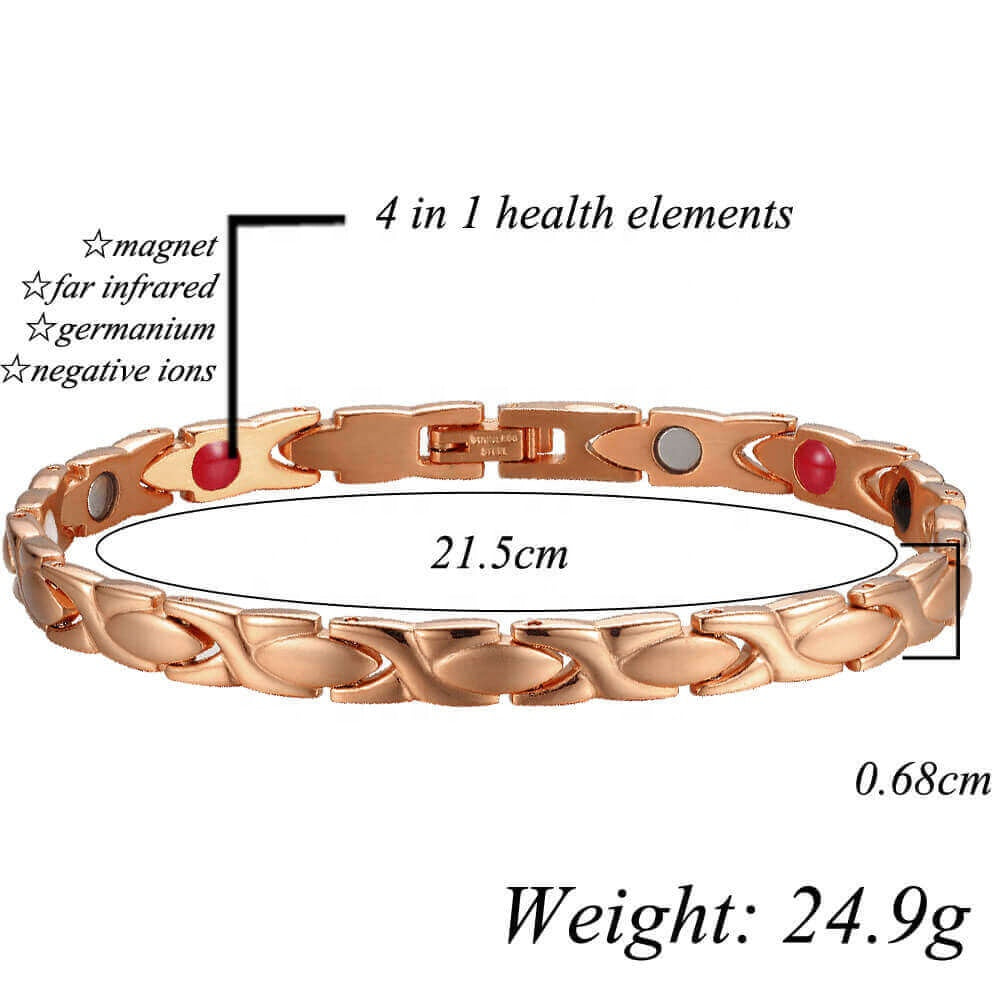 Chic and Elegant, Silver and Gold Style, Magnetic Link Bracelet,  with 4 Health Elements