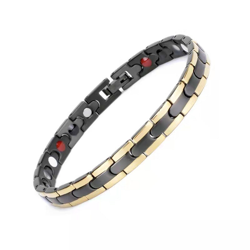 Chic and Elegant, Black and Gold, Magnetic Therapy Link Bracelet, with 4 Health Elements