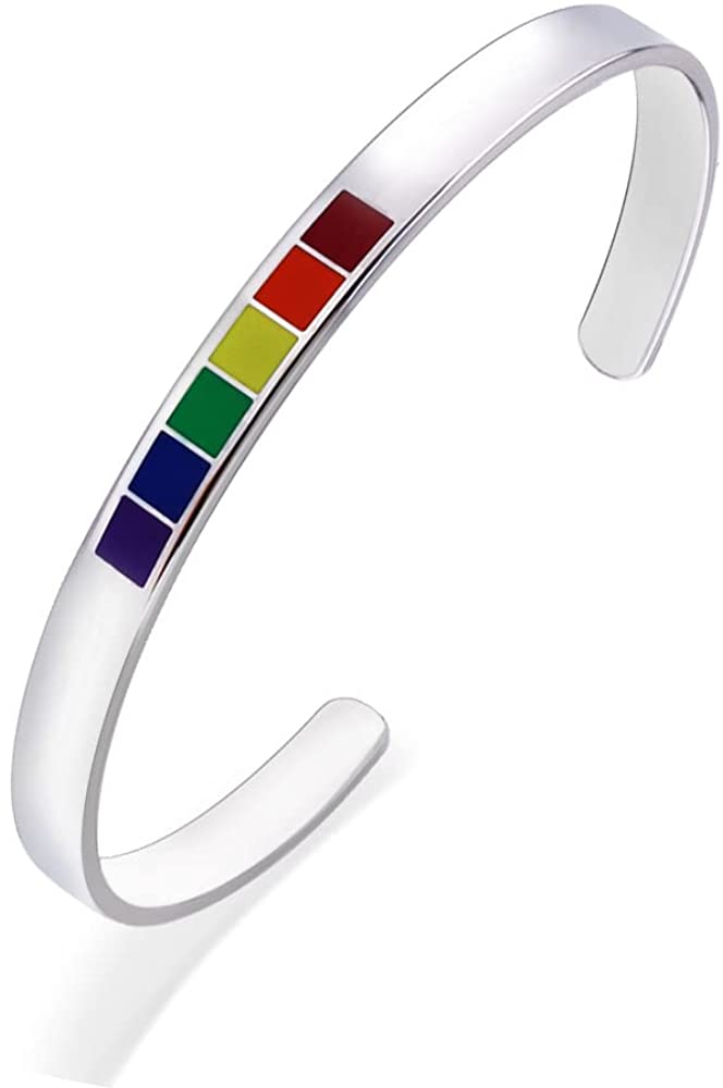 LGBT Pride Rainbow Cuff Bracelet Silver, Friendship Gay & Lesbian Pride Best friend Bracelet, Hypo Allergenic