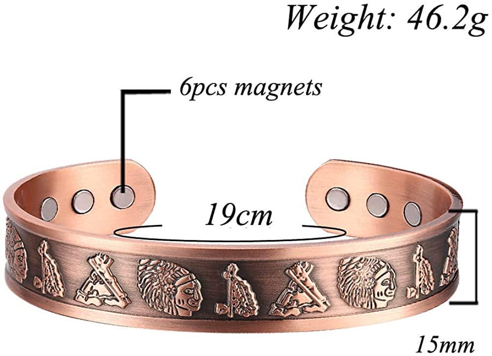 My Copper, Native Life, Pure Copper Magnetic Therapy Bracelet for Arthritis - Pain Relief High Gauge 99.9% Solid Copper with 6 Magnets, Anti-Allergies Copper Magnetic Bracelets