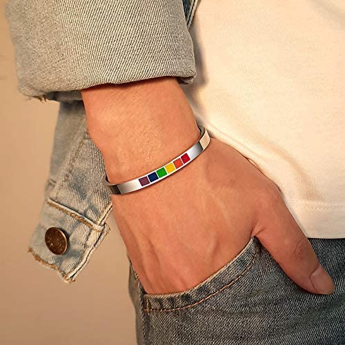 LGBT Pride Rainbow Cuff Bracelet Silver, Friendship Gay & Lesbian Pride Best friend Bracelet, Hypo Allergenic