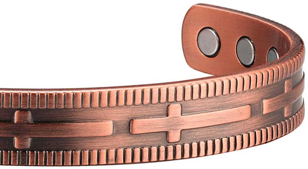 My Copper Christian Cross Design Pure Copper Magnetic Therapy Bracelet High Gauge 99.9% Solid Copper with 6 Magnets - Copper Magnetic Bracelets