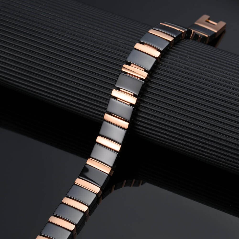My Copper, Black Ceramic and Rose Gold Magnetic Therapy Link Bracelet, Anti-Allergies Magnetic Bracelets