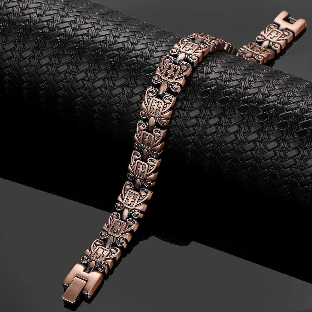 My Copper Christian Greek Cross Design Pure Copper Magnetic Therapy Link Bracelet High Gauge 99.9% Solid Copper - Copper Link Magnetic Bracelet