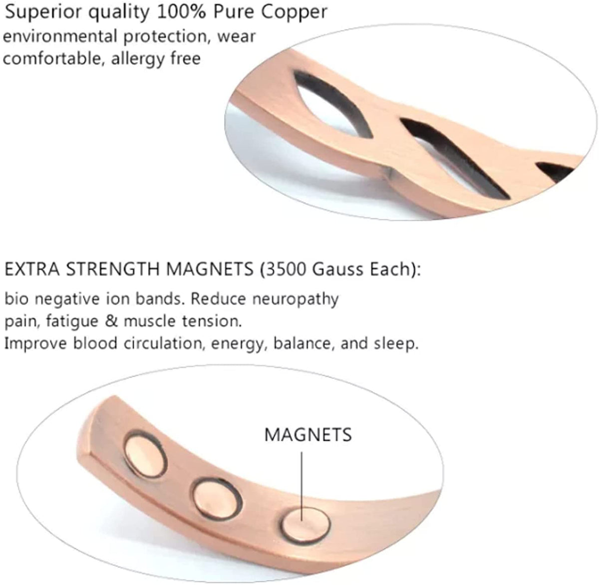 My Copper Crystals Design Pure Copper Magnetic Therapy Bracelet for Women