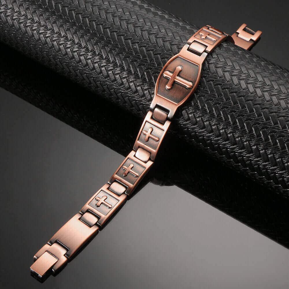 My Copper Christian Cross Design Pure Copper Magnetic Therapy Link Bracelet High Gauge 99.9% Solid Copper with 6 Magnets - Copper Link Magnetic Bracelet with Free Link Removal Tool