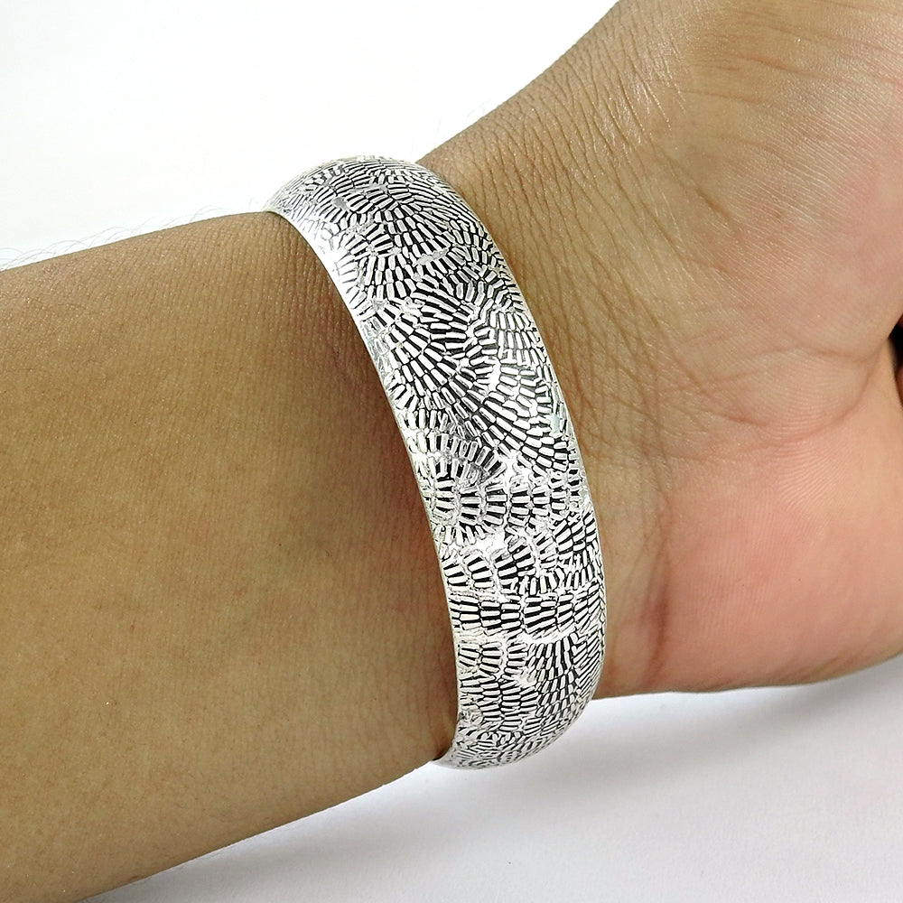 Sterling Silver 925 Cuff Bracelet -Intricate Circular Pattern