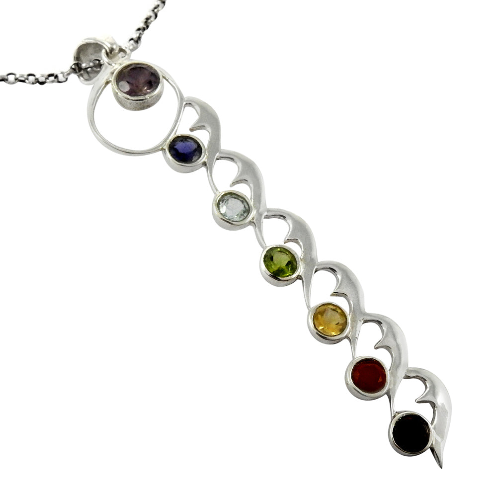 Sterling Silver Chakra Pendant - 7 Gemstones