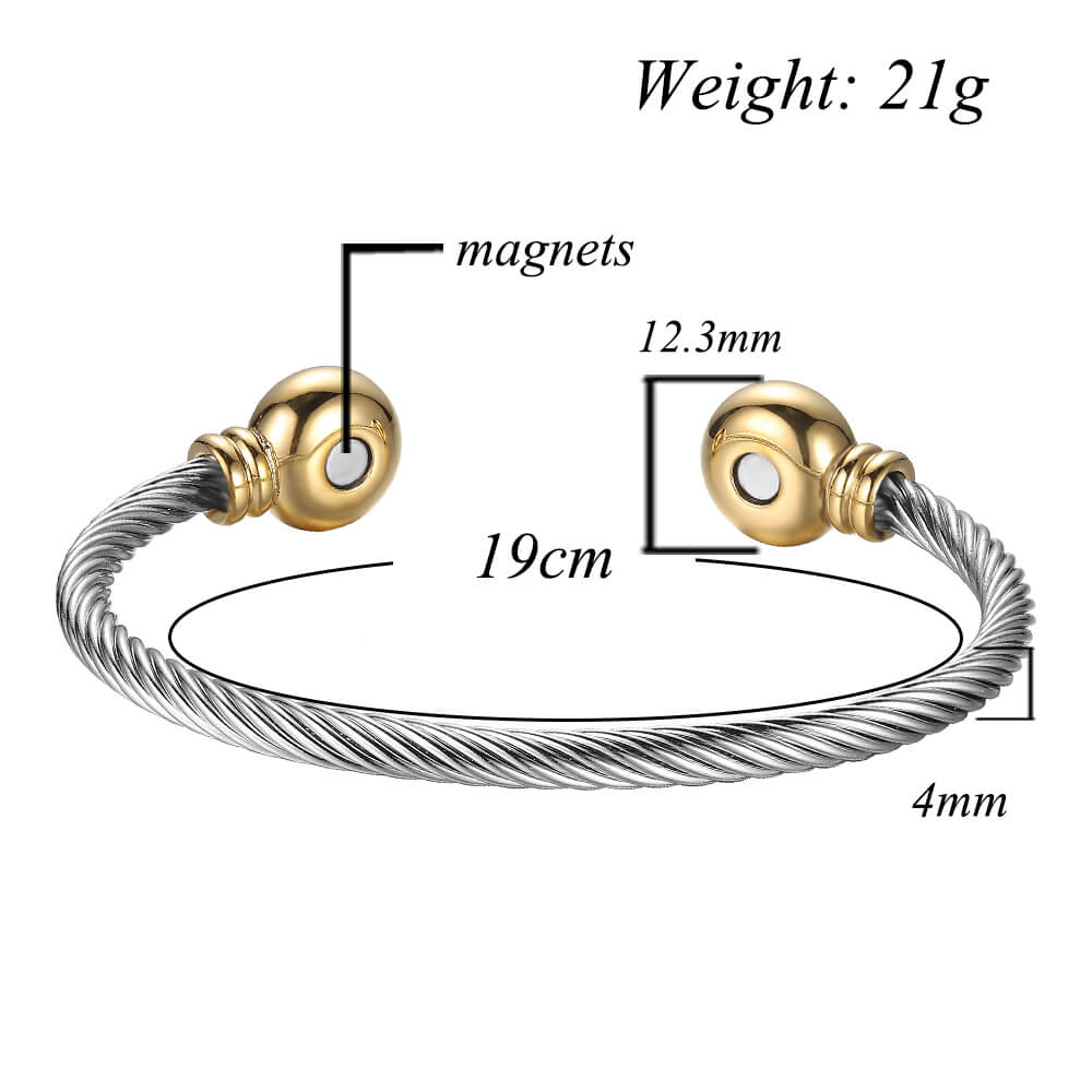 My Copper, Deco Cable Magnetic Bracelet High Gauge 99.9% Solid with 2 Magnets in Silver-Gold Combination