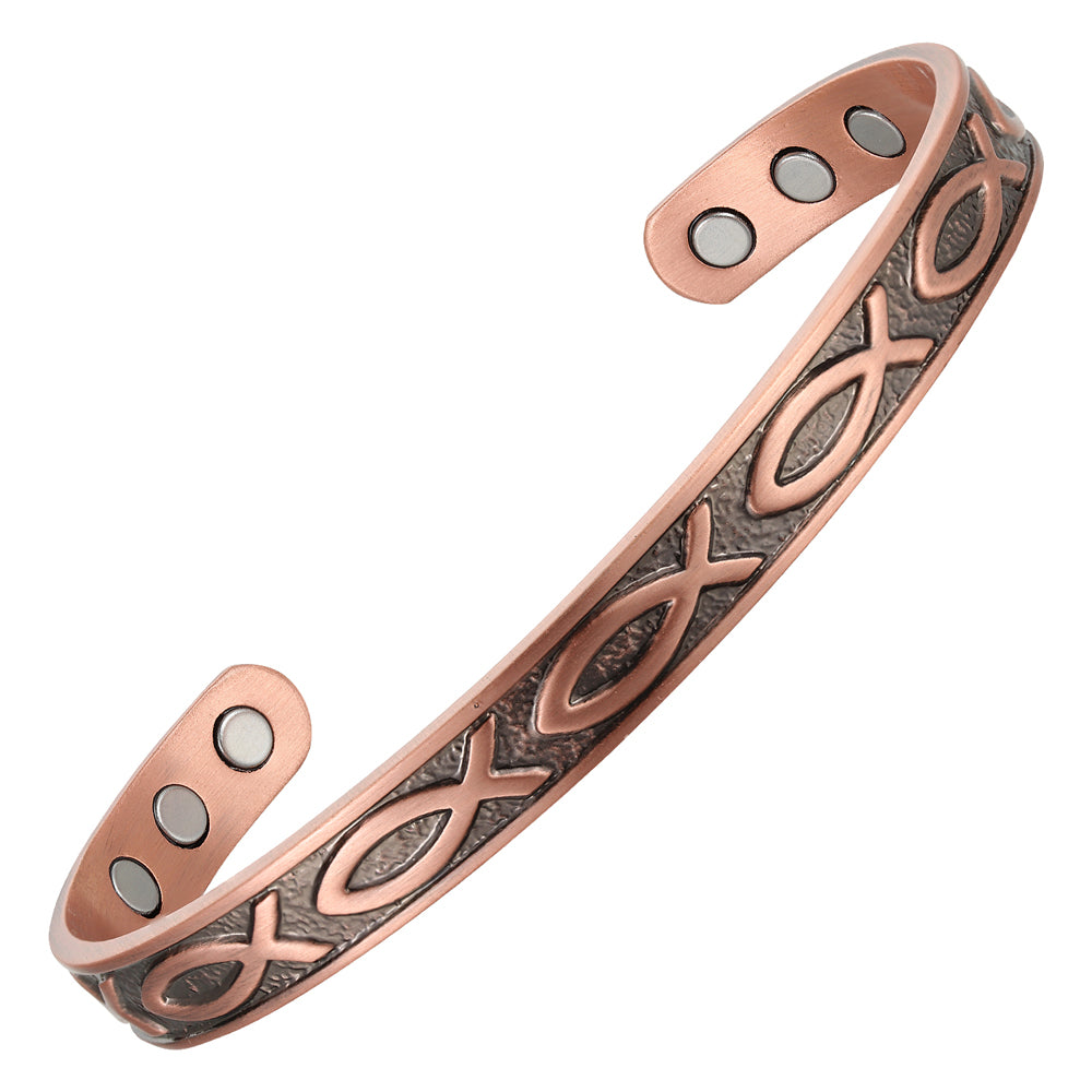 Pure copper religious magnetic bracelet, mens copper bracelet, women copper bracelet, jesus bracelet, fish bracelet
