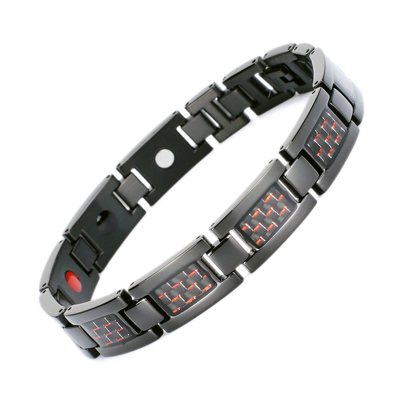 Alpha Men Look, Fiber glass inlay Stainless Steel Magnetic Link Bracelet - with 4 Health Elements