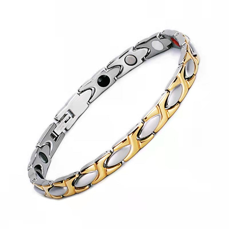 Chic and Elegant, Silver and Gold Style, Magnetic Link Bracelet,  with 4 Health Elements