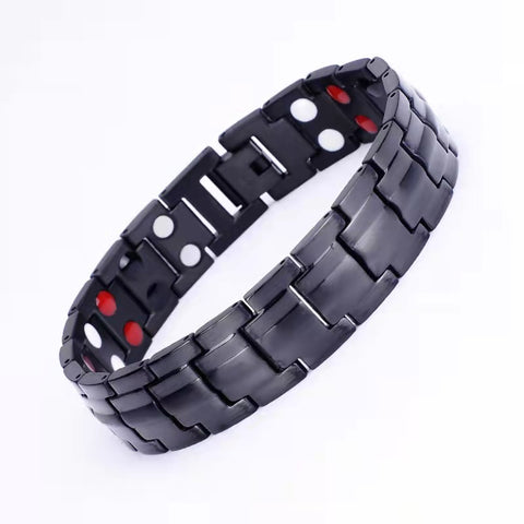 Alpha Men in Black Look - Pure Black - Magnetic Therapy Link Bracelet - with 4 Health Elements