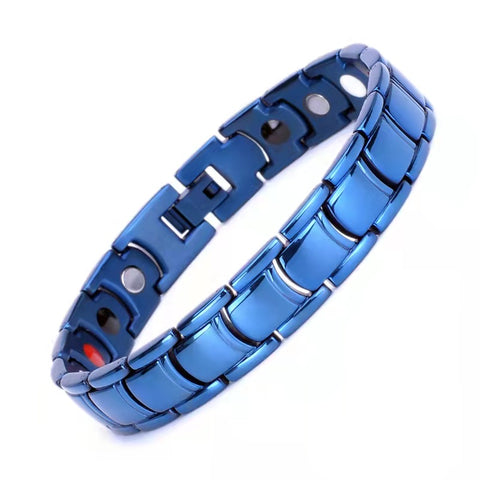 Alpha BLUE MAN Look - Pure Blue - Magnetic Therapy Link Bracelet,  4 Health Elements