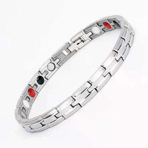 Dancing Beauty Chic and Elegant, Two Tone Silver Style, Link Bracelet,  with 4 Health Elements