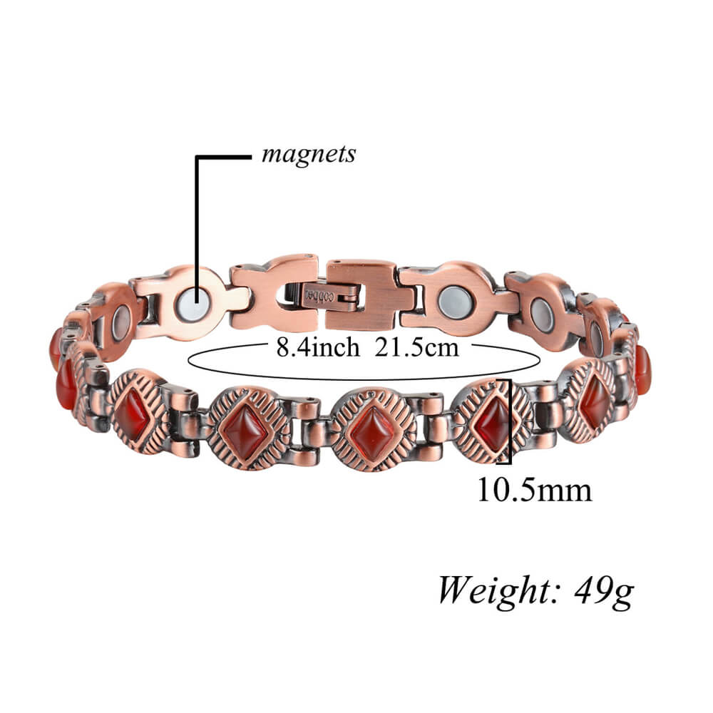 Vintage Style Red Agate Link Pure Copper Bracelet  13 Magnets and Free Link Removal Tool