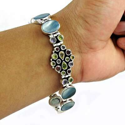 Silver Bracelet 925 with Multiple Gemstones