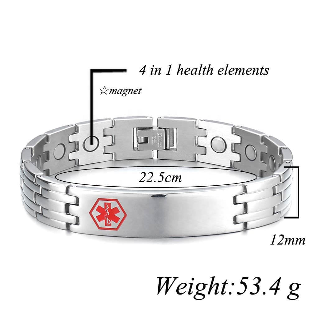 Medical ID bracelet, Stainless Steel Magnetic Link Bracelet with Medical ID