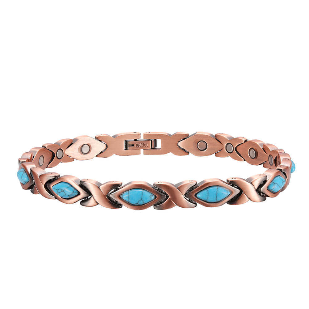 Vintage Style Turquoise Link Pure Copper Bracelet  13 Magnets and Free Link Removal Tool